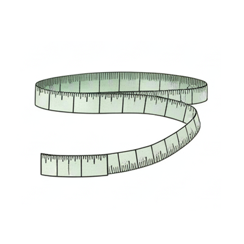 Green measuring tape coiled on a white background